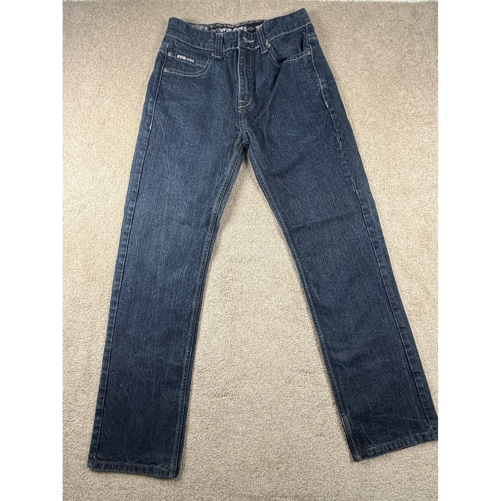 Dyse One Clothing Mens Dark Wash Lowrider Graphic Straight Leg Jeans 32x32